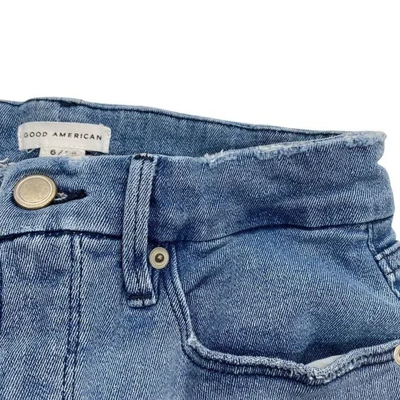 Good American Good Legs straight mid rise frayed hem & waist Sz 6 / 28 stretch - Picture 10 of 13